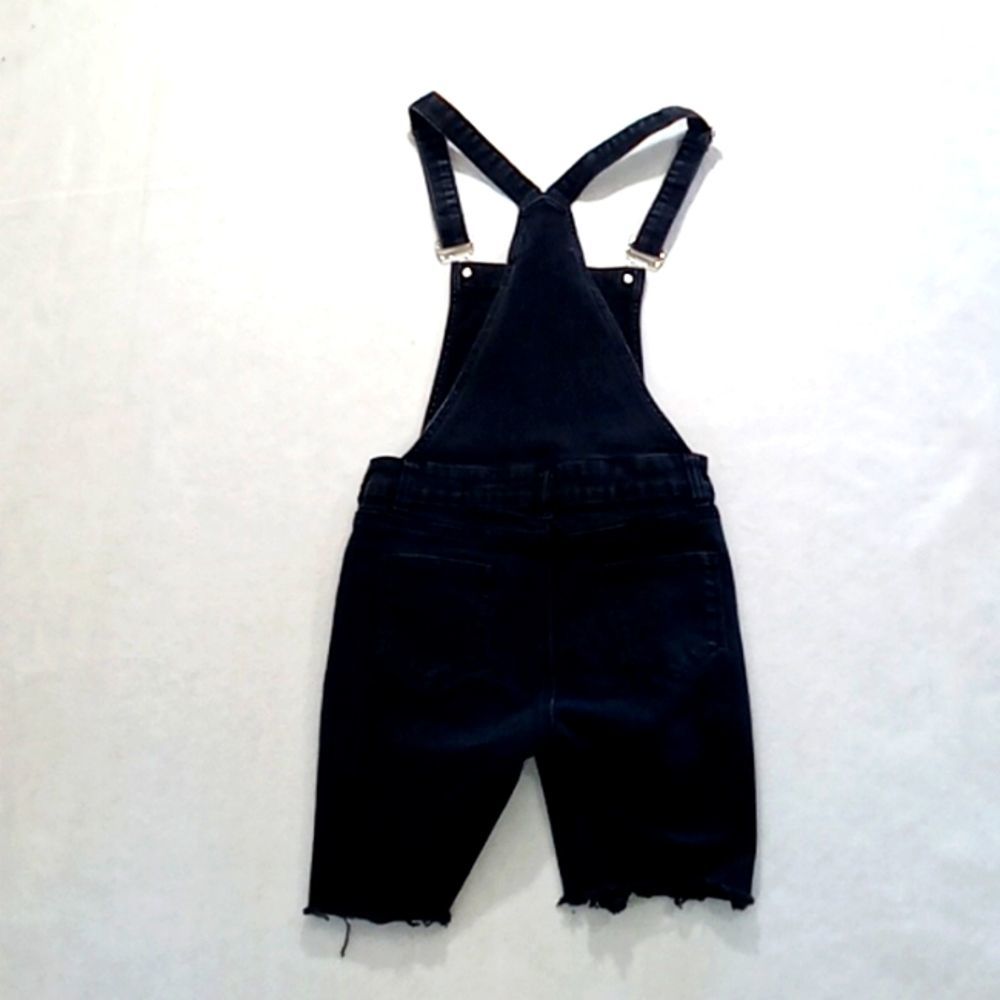 Ling Collection junior sz Lg black raw hem distressed overall shorts / - Picture 5 of 12